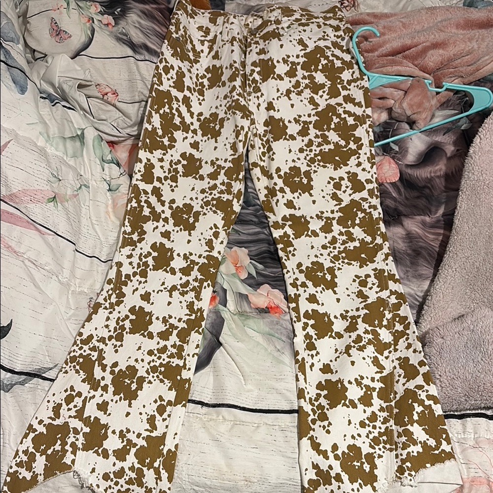 Brown and White Patterned Flare Pants